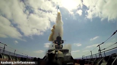 لحظه شلیک موشک از ناو روسیه به سوریه