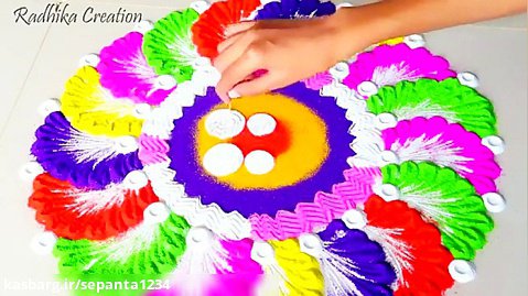 آموزش طراحی رنگولی روی سرامیک Simple and uniqe diwali rangoli