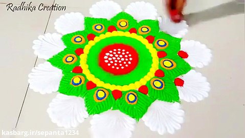 آموزش طراحی رنگولی روی دیوار Very easy Happy Diwali rangoli for diwali