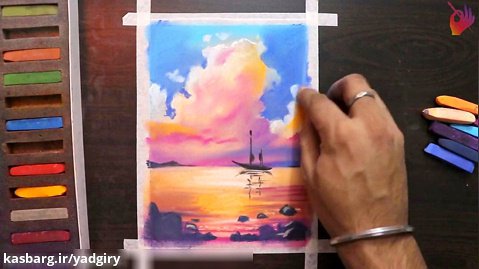 آموزش نقاشی پاستل ابر و قایق 2