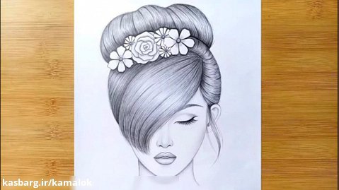 آموزش نقاشی - طراحی دختر با موهای زیبا