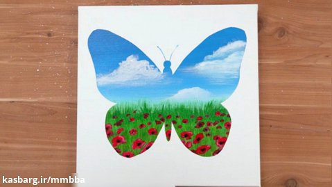 نقاشی اکریلیک : نقاشی منظره زیبا درون پروانه