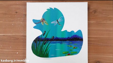 نقاشی اکریلیک : نقاشی اردک و سنجاقک