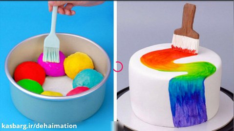 ایده کیک رنگین کمان:: آموزش تزیین کیک و دسر